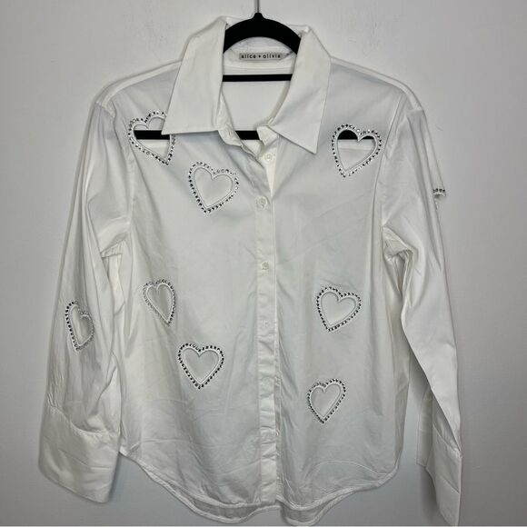Alice + Olivia Finley Heart Embellished Button Down S - Picture 3 of 8